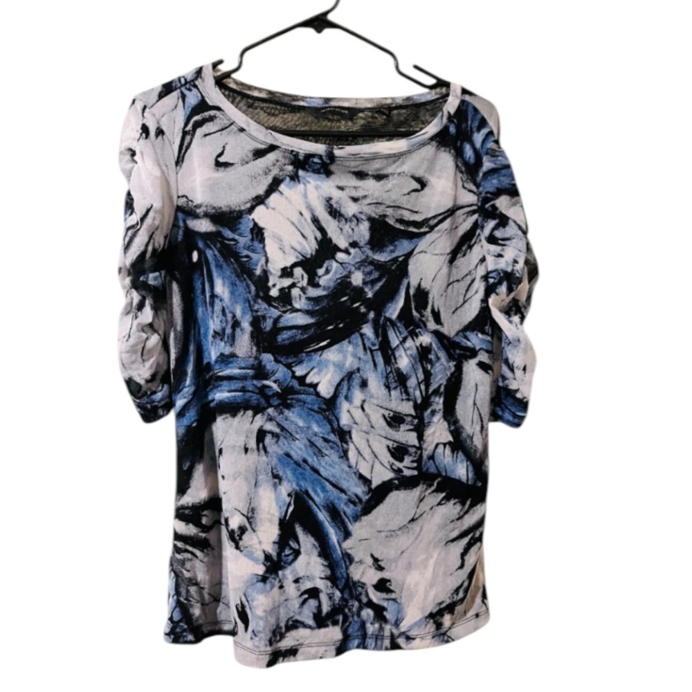 Investments Blue Black White Abstract Floral Blouse - Picture 5 of 8
